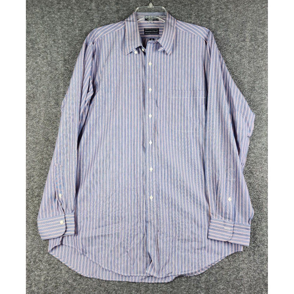 Preswick &‎ Moore Button Down Shirt Mens 16.5 34 Blue Red Striped Regular Fit